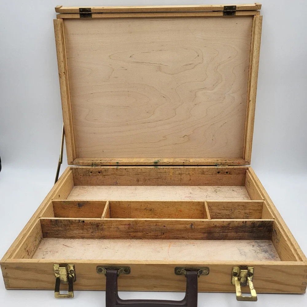 Vintage Wooden Artist Paint Box Storage Case Excelsior Hardware Art Supply